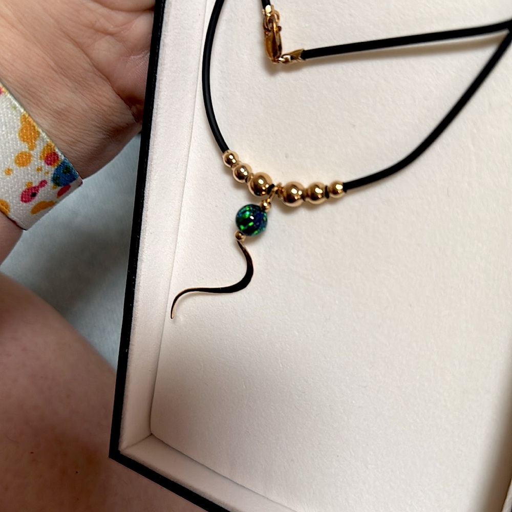 Dark blue globe opal with gold filled beads necklace
